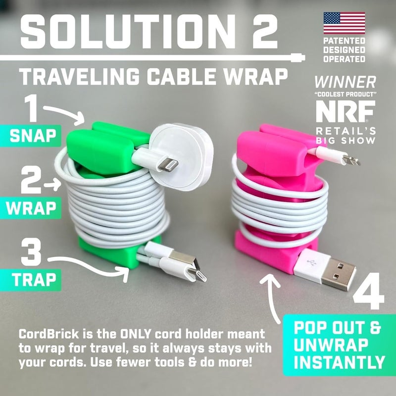 CordBrick Stocking Stuffers for Adults Cord Management Weighted Cord Holder Cable Wrap Phone Stand - Multiuse Gadget Organizer for Nightstand, Desk. Gift for Men, Durable Silicone. 6pk Asst Neutrals - Image 3